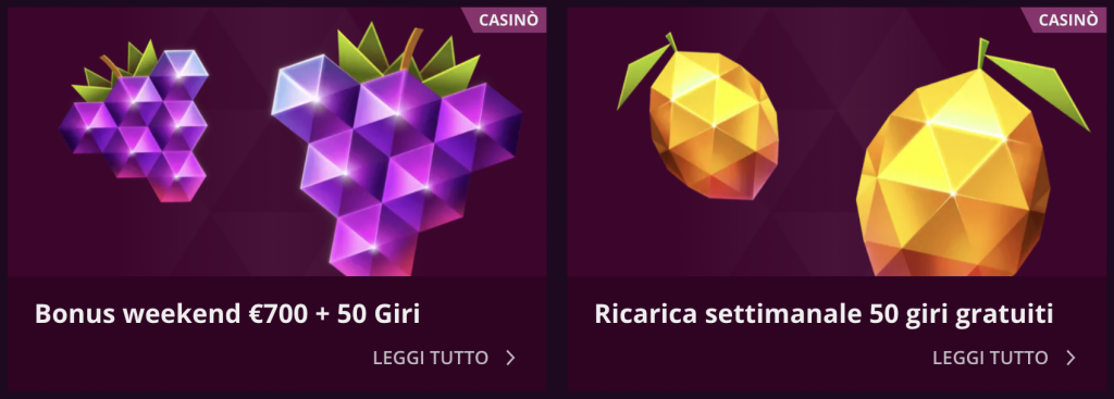 Bonus speciali Malina Casino